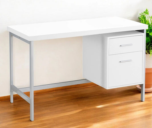 24" White and Silver Computer Desk With Two Drawers - Homeroots