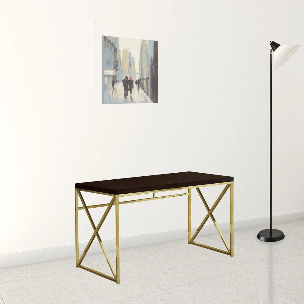47" Espresso and Gold Writing Desk - Homeroots - Flyclothing LLC