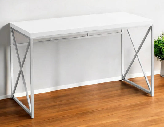 24" White and Silver Computer Desk - Homeroots
