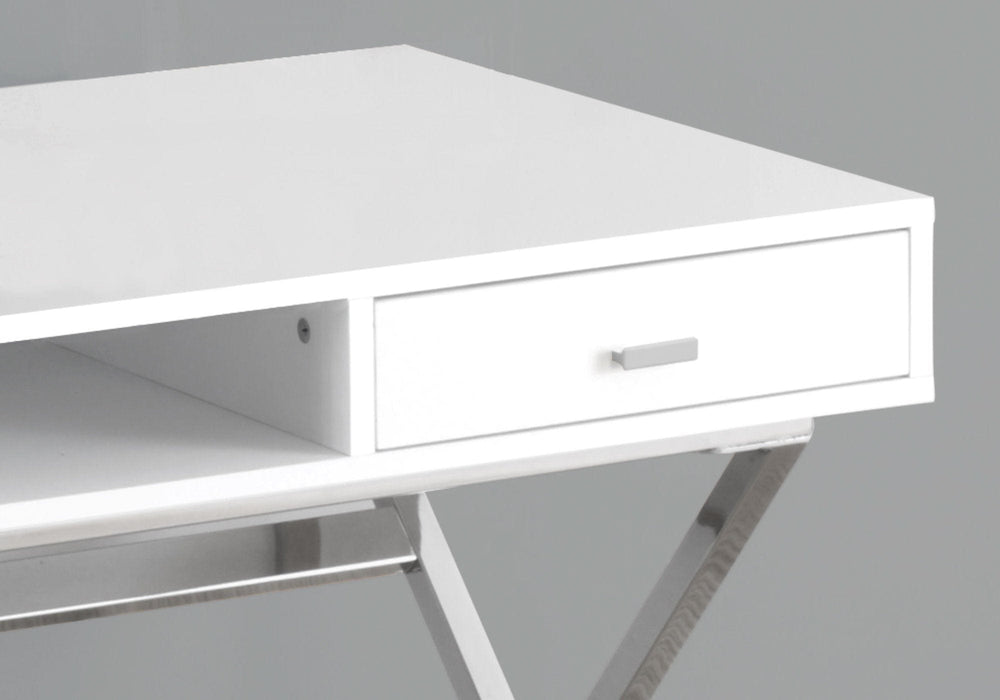 24" White and Silver Computer Desk With Two Drawers - Homeroots - Flyclothing LLC