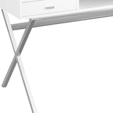 24" White and Silver Computer Desk With Two Drawers - Homeroots - Flyclothing LLC
