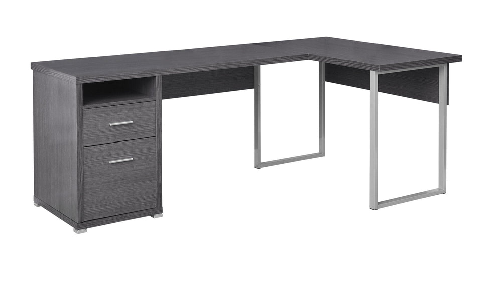 47" Gray and Silver L Shape Computer Desk With Two Drawers - Homeroots - Flyclothing LLC