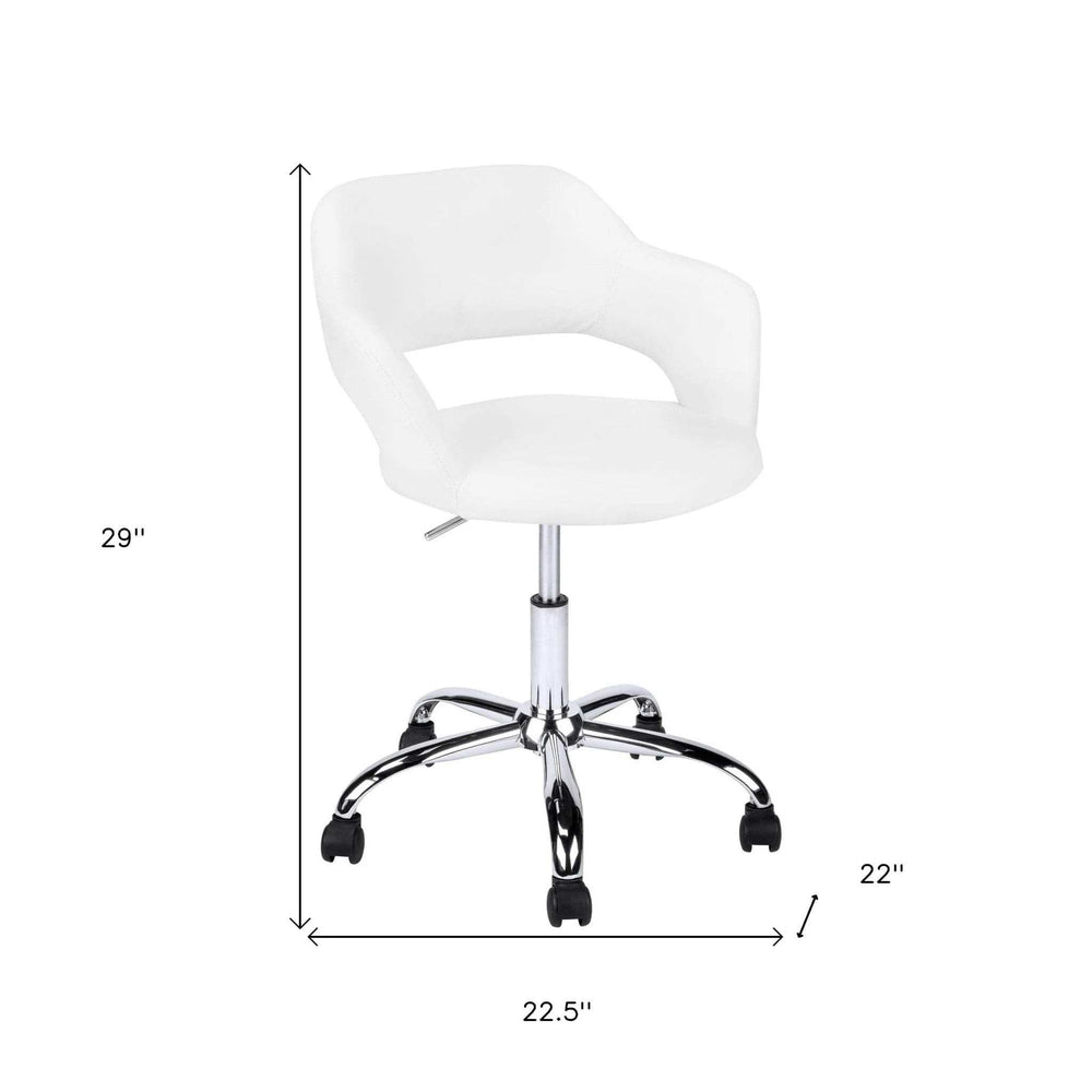 White and Silver Adjustable Swivel Fabric Rolling Office Chair - Homeroots - Flyclothing LLC