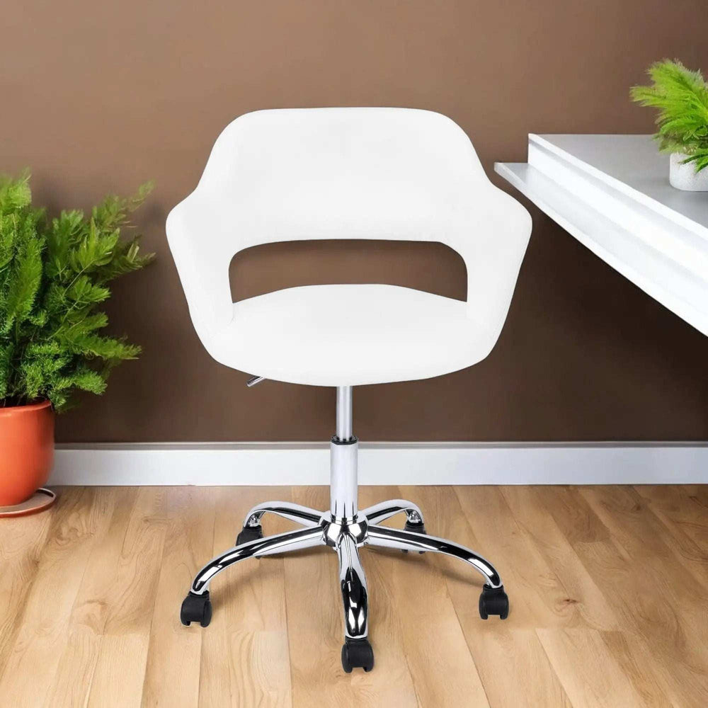 White and Silver Adjustable Swivel Fabric Rolling Office Chair - Homeroots - Flyclothing LLC