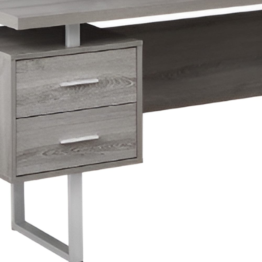 71" Taupe and Silver L Shape Computer Desk With Three Drawers - Homeroots - Flyclothing LLC