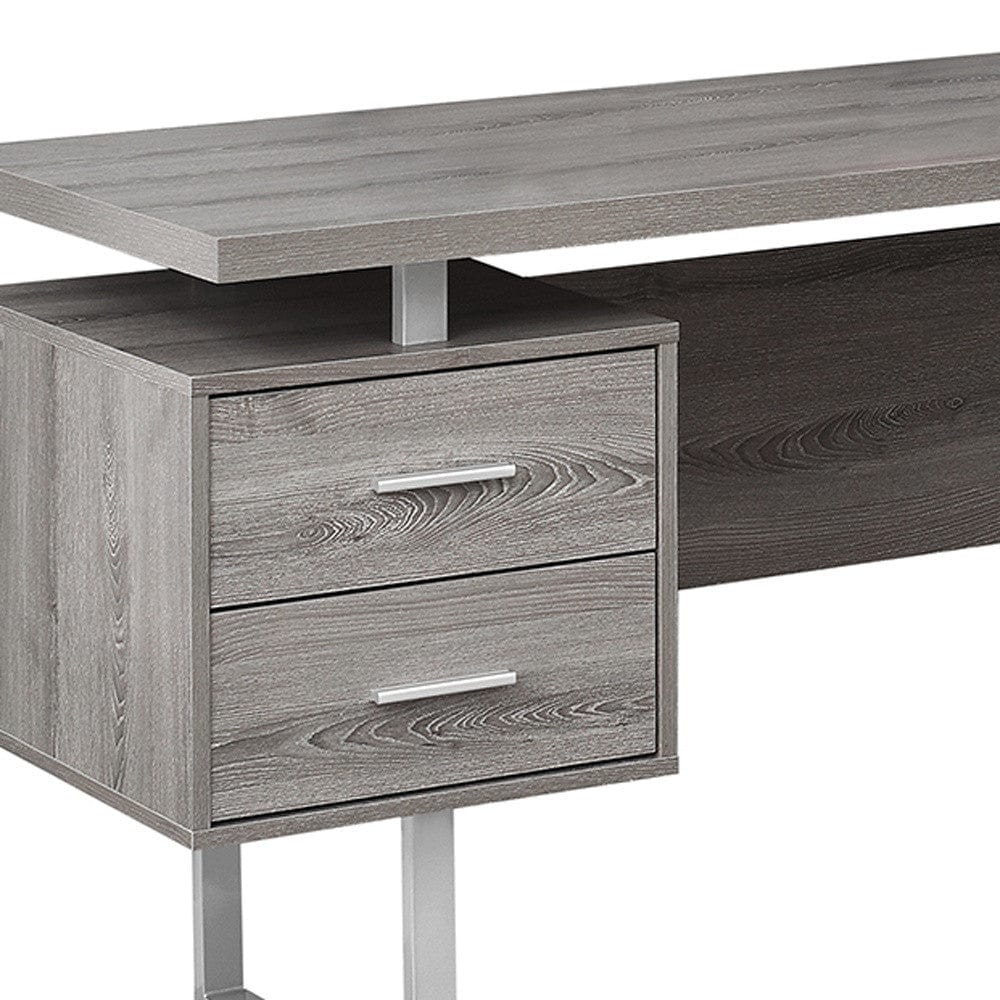 71" Taupe and Silver L Shape Computer Desk With Three Drawers - Homeroots - Flyclothing LLC
