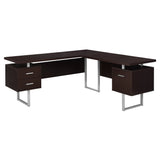 71" Brown and Silver L Shape Computer Desk With Three Drawers - Homeroots - Flyclothing LLC