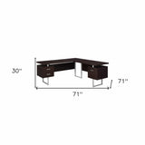71" Brown and Silver L Shape Computer Desk With Three Drawers - Homeroots - Flyclothing LLC