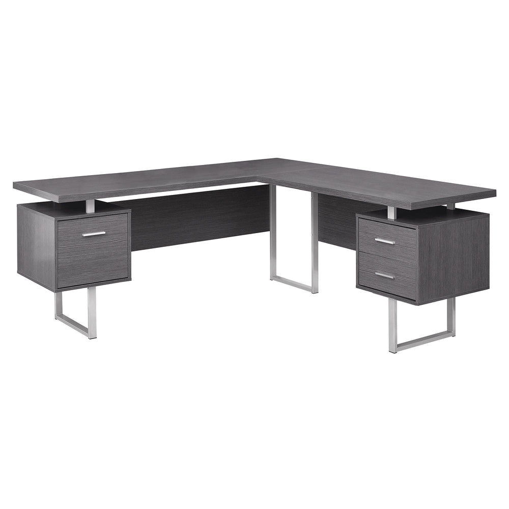 71" Gray and Silver L Shape Computer Desk With Three Drawers - Homeroots - Flyclothing LLC