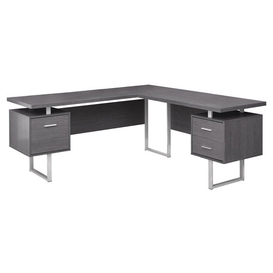 71" Gray and Silver L Shape Computer Desk With Three Drawers - Homeroots
