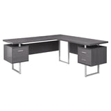 71" Gray and Silver L Shape Computer Desk With Three Drawers - Homeroots - Flyclothing LLC