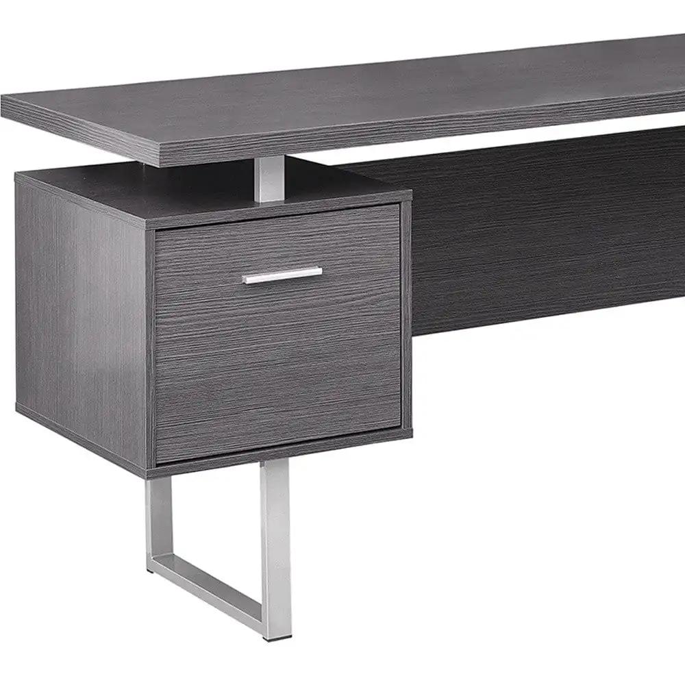 71" Gray and Silver L Shape Computer Desk With Three Drawers - Homeroots - Flyclothing LLC