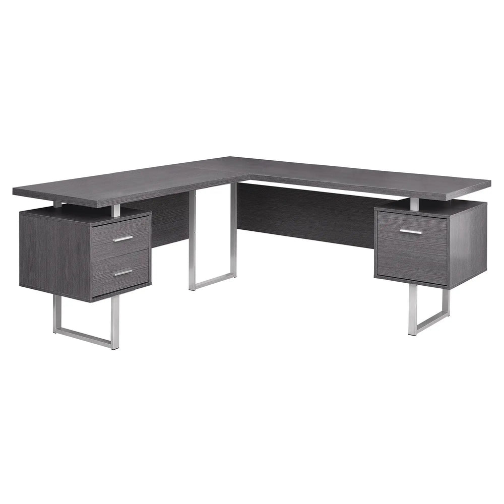 71" Gray and Silver L Shape Computer Desk With Three Drawers - Homeroots - Flyclothing LLC