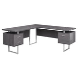71" Gray and Silver L Shape Computer Desk With Three Drawers - Homeroots - Flyclothing LLC