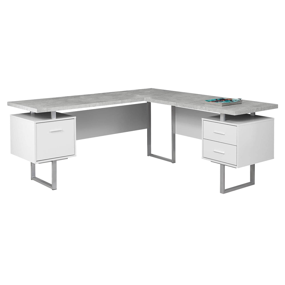 71" Gray and Silver L Shape Computer Desk With Three Drawers - Homeroots - Flyclothing LLC