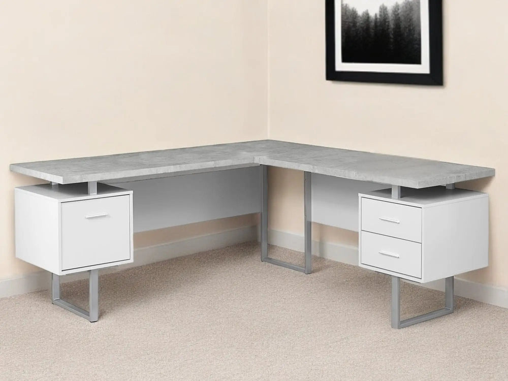 71" Gray and Silver L Shape Computer Desk With Three Drawers - Homeroots - Flyclothing LLC