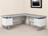 71" Gray and Silver L Shape Computer Desk With Three Drawers - Homeroots - Flyclothing LLC