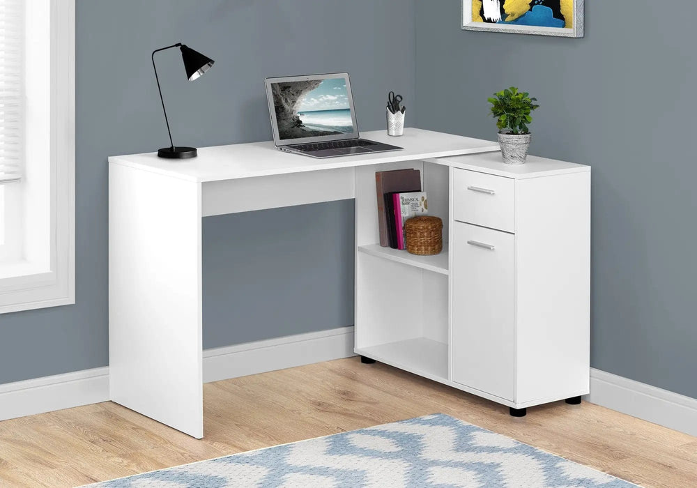 34" White L Shape Computer Desk With Two Drawers - Homeroots - Flyclothing LLC