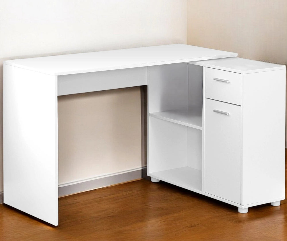 34" White L Shape Computer Desk With Two Drawers - Homeroots - Flyclothing LLC