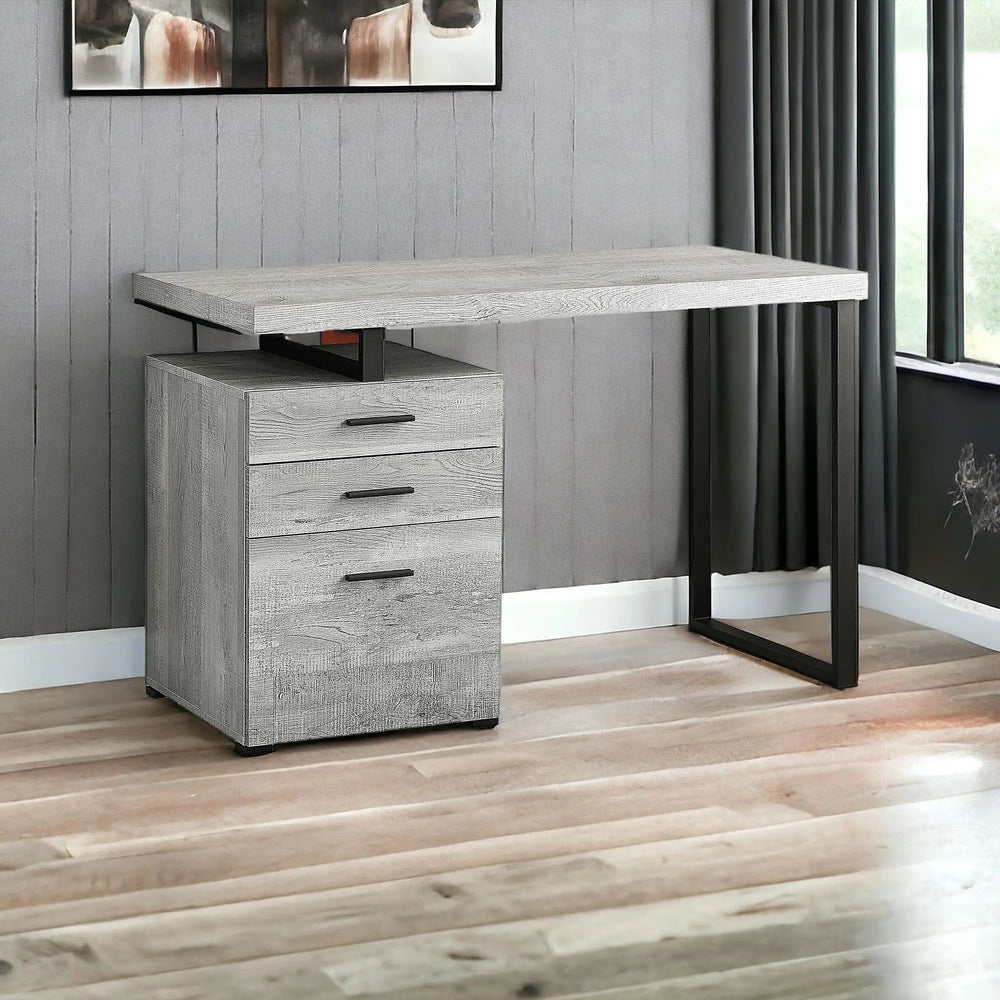 47" Gray and Black Computer Desk With Three Drawers - Homeroots - Flyclothing LLC