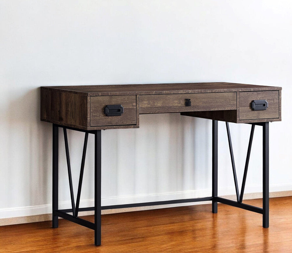 24" Brown and Black Computer Desk With Two Drawers - Homeroots - Flyclothing LLC