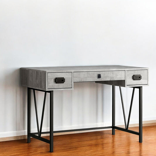 24" Gray and Black Computer Desk With Three Drawers - Homeroots