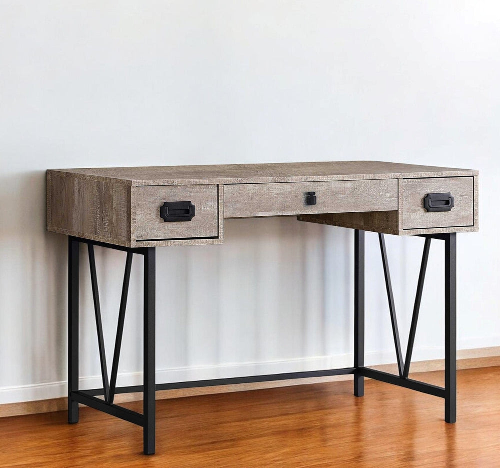 24" Taupe and Black Computer Desk With Three Drawers - Homeroots - Flyclothing LLC