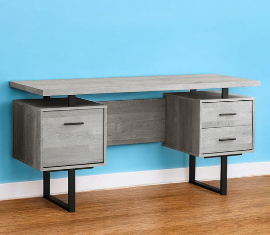 24" Gray and Black Computer Desk With Three Drawers - Homeroots