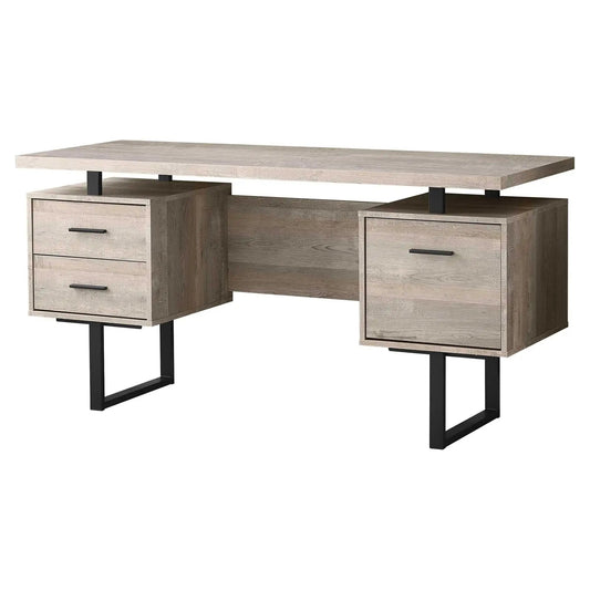 24" Taupe and Black Computer Desk With Three Drawers - Homeroots