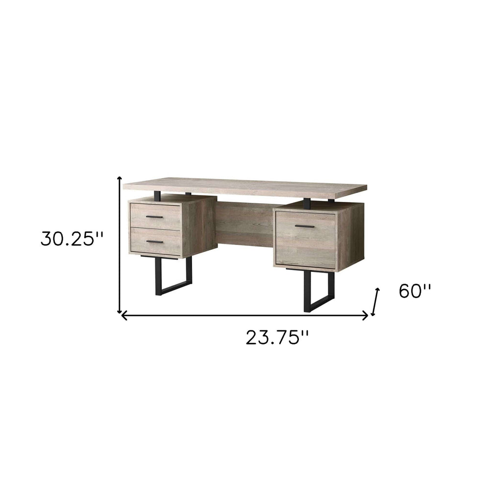 24" Taupe and Black Computer Desk With Three Drawers - Homeroots - Flyclothing LLC