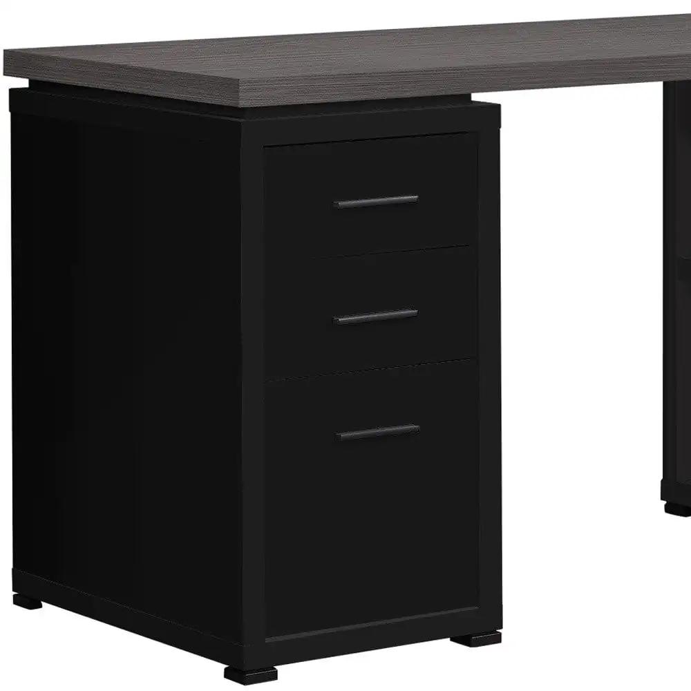 47" Gray and Black L Shape Computer Desk With Three Drawers - Homeroots - Flyclothing LLC