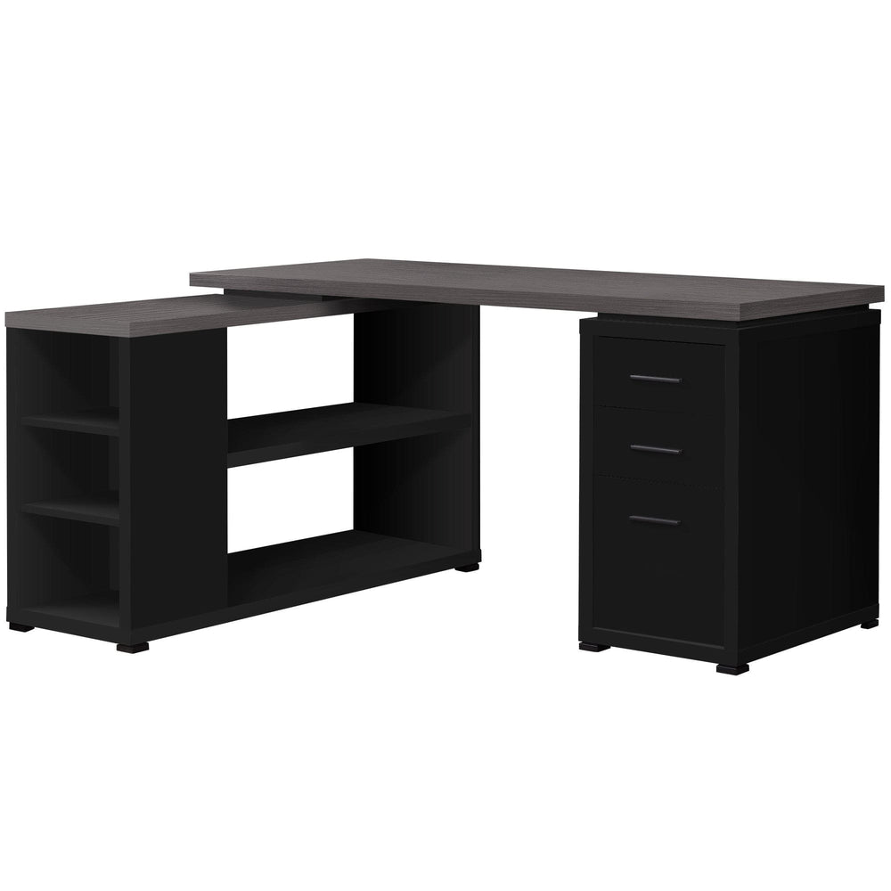 47" Gray and Black L Shape Computer Desk With Three Drawers - Homeroots - Flyclothing LLC