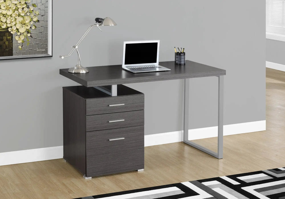 24" Gray and Silver Computer Desk With Three Drawers - Homeroots - Flyclothing LLC