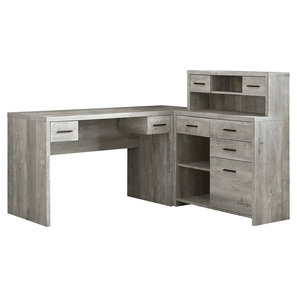 59" Gray L Shape Computer Desk With Eight Drawers - Homeroots - Flyclothing LLC