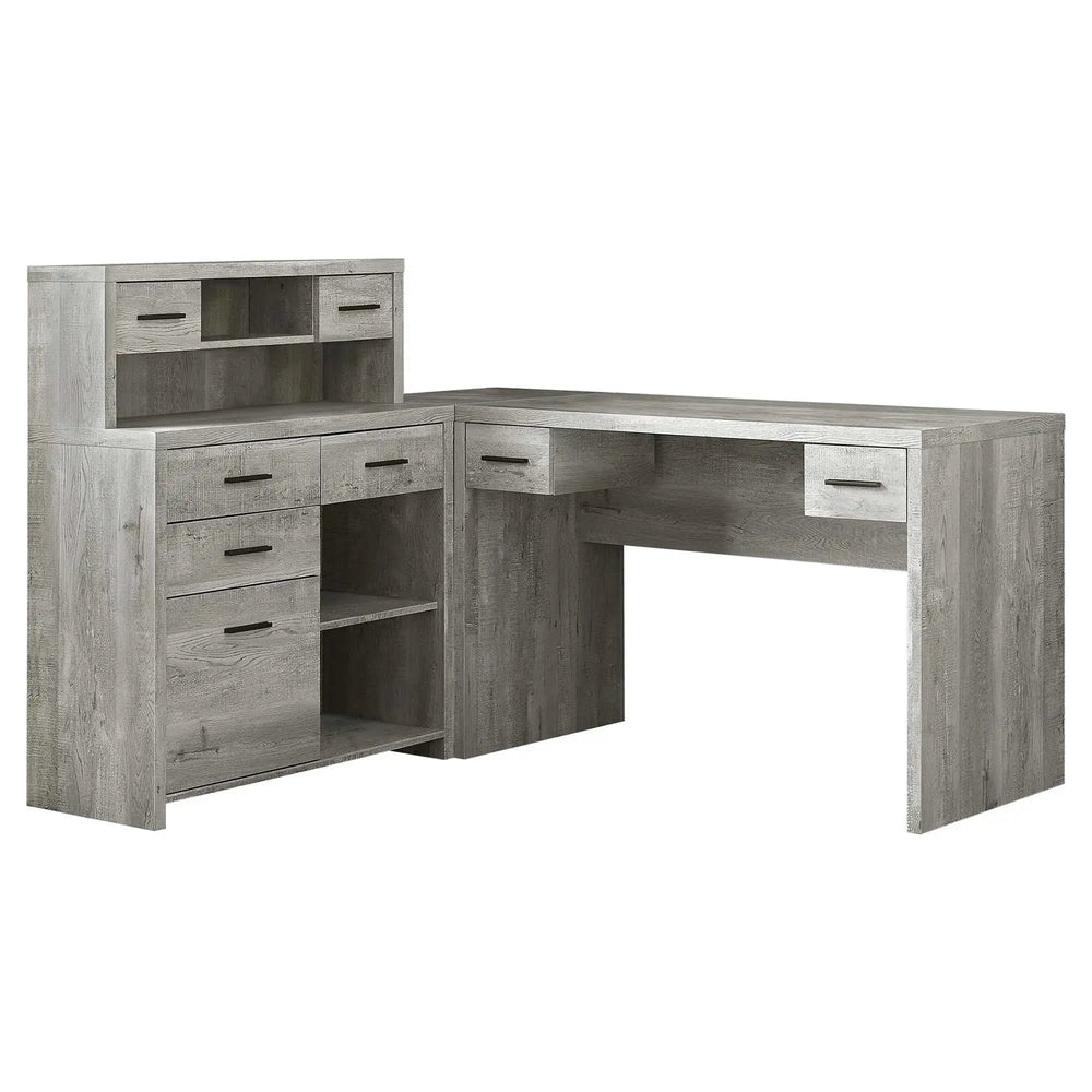 59" Gray L Shape Computer Desk With Eight Drawers - Homeroots - Flyclothing LLC
