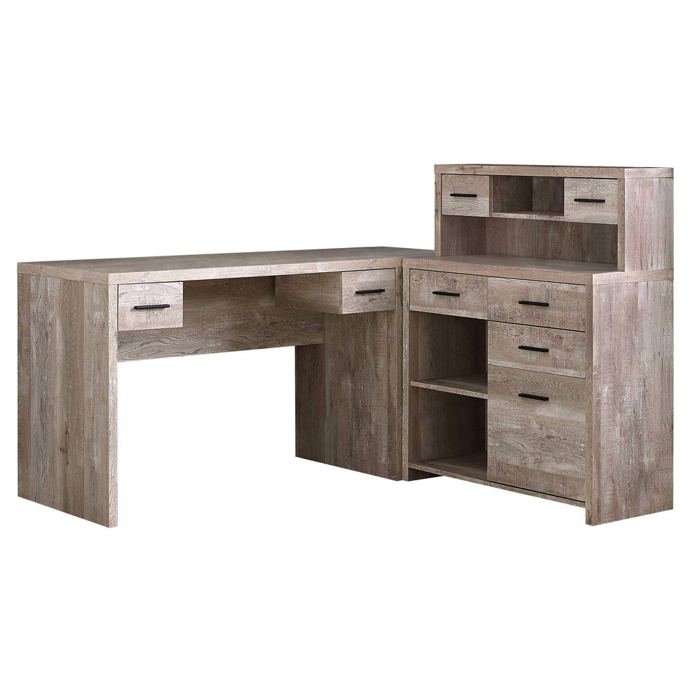 63" Taupe L Shape Computer Desk With Eight Drawers - Homeroots - Flyclothing LLC