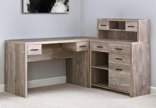 63" Taupe L Shape Computer Desk With Eight Drawers - Homeroots