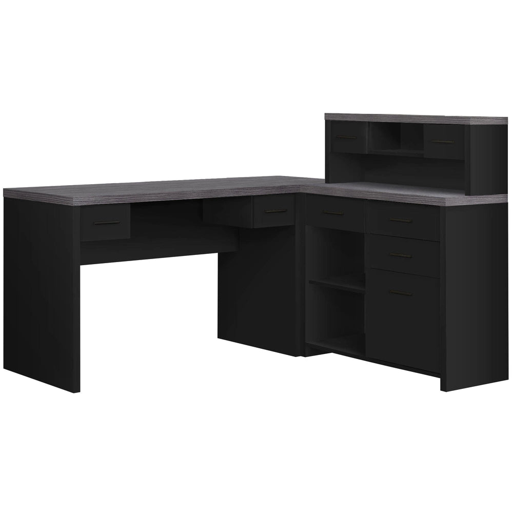 59" Gray and Black L Shape Computer Desk With Eight Drawers - Homeroots - Flyclothing LLC