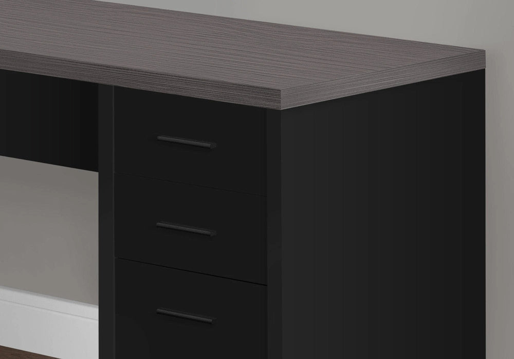 55" Gray and Black L Shape Computer Desk With Three Drawers - Homeroots - Flyclothing LLC
