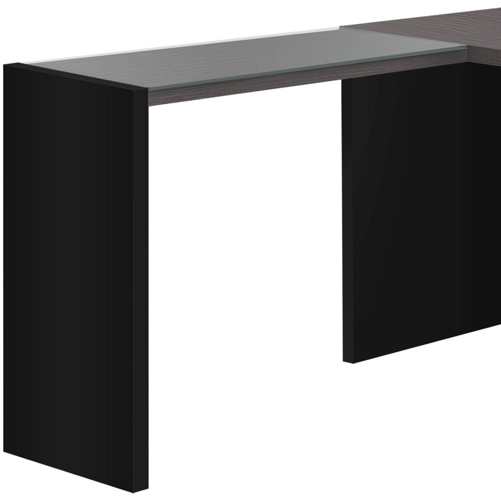 55" Gray and Black L Shape Computer Desk With Three Drawers - Homeroots - Flyclothing LLC