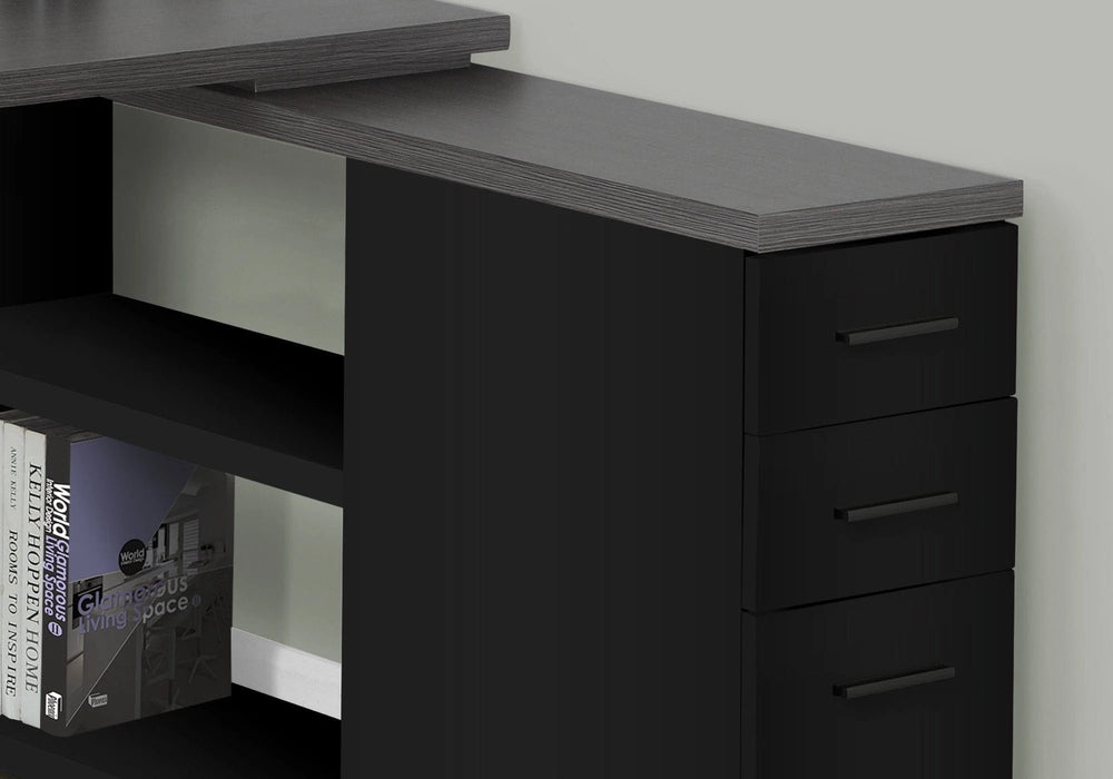 47" Gray and Black L Shape Computer Desk With Three Drawers - Homeroots - Flyclothing LLC