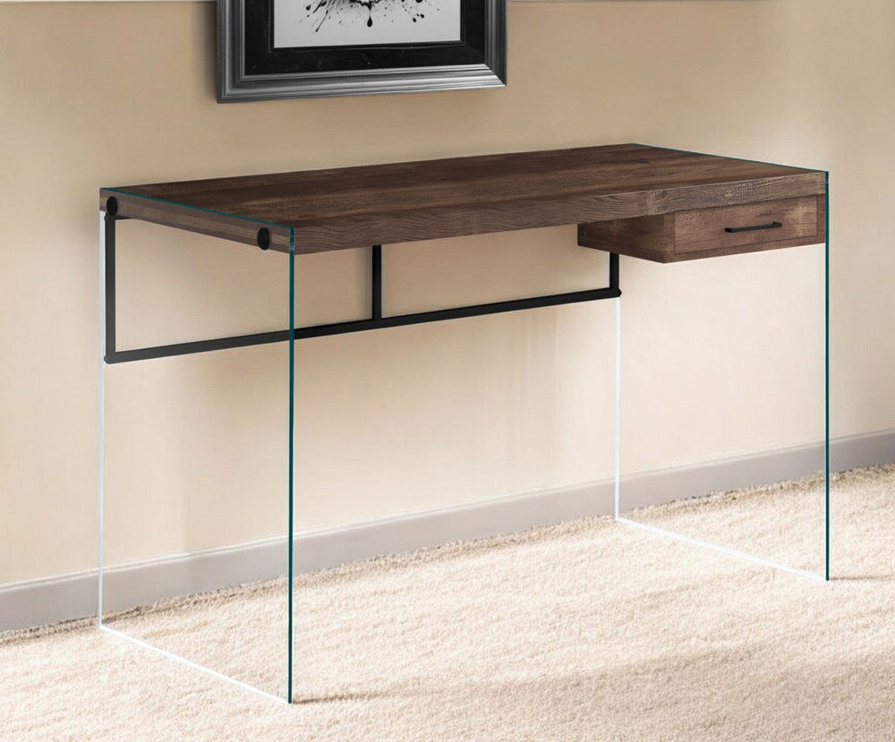 24" Brown and Clear Computer Desk - Homeroots - Flyclothing LLC