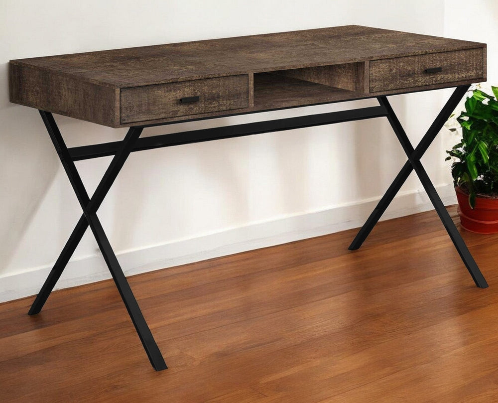 24" Brown and Black Computer Desk With Two Drawers - Homeroots - Flyclothing LLC