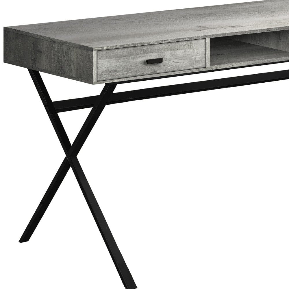 24" Gray and Black Computer Desk With Two Drawers - Homeroots - Flyclothing LLC