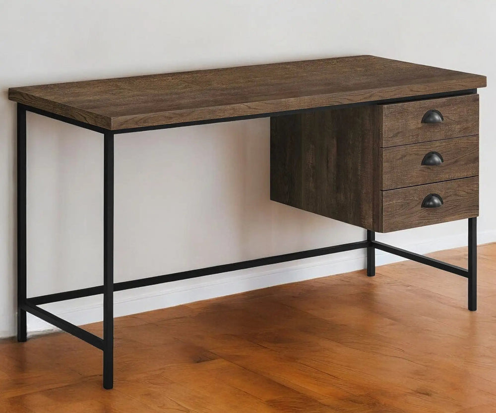 24" Brown and Black Computer Desk With Three Drawers - Homeroots - Flyclothing LLC