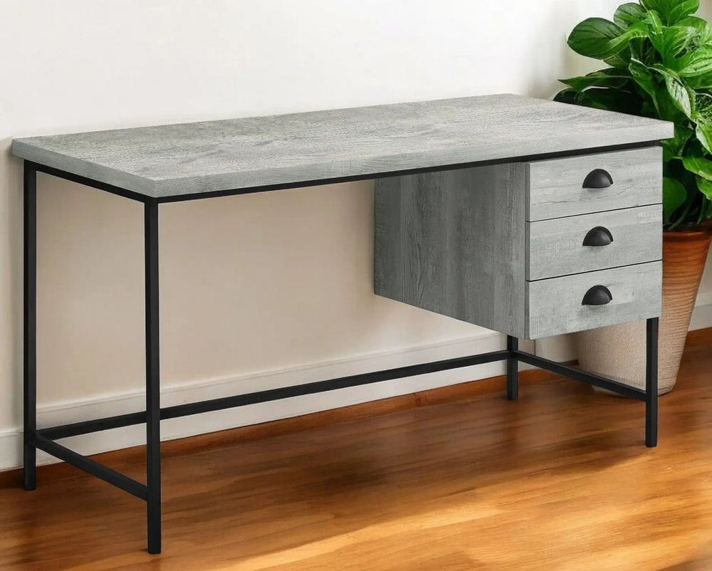 24" Gray and Black Computer Desk With Three Drawers - Homeroots - Flyclothing LLC