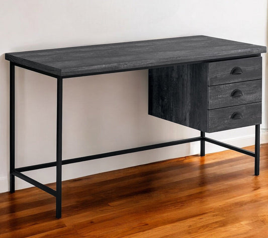 24" Gray and Black Computer Desk With Three Drawers - Homeroots