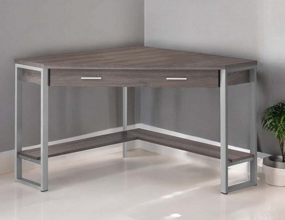 42" Taupe and Silver Corner Computer Desk - Homeroots - Flyclothing LLC