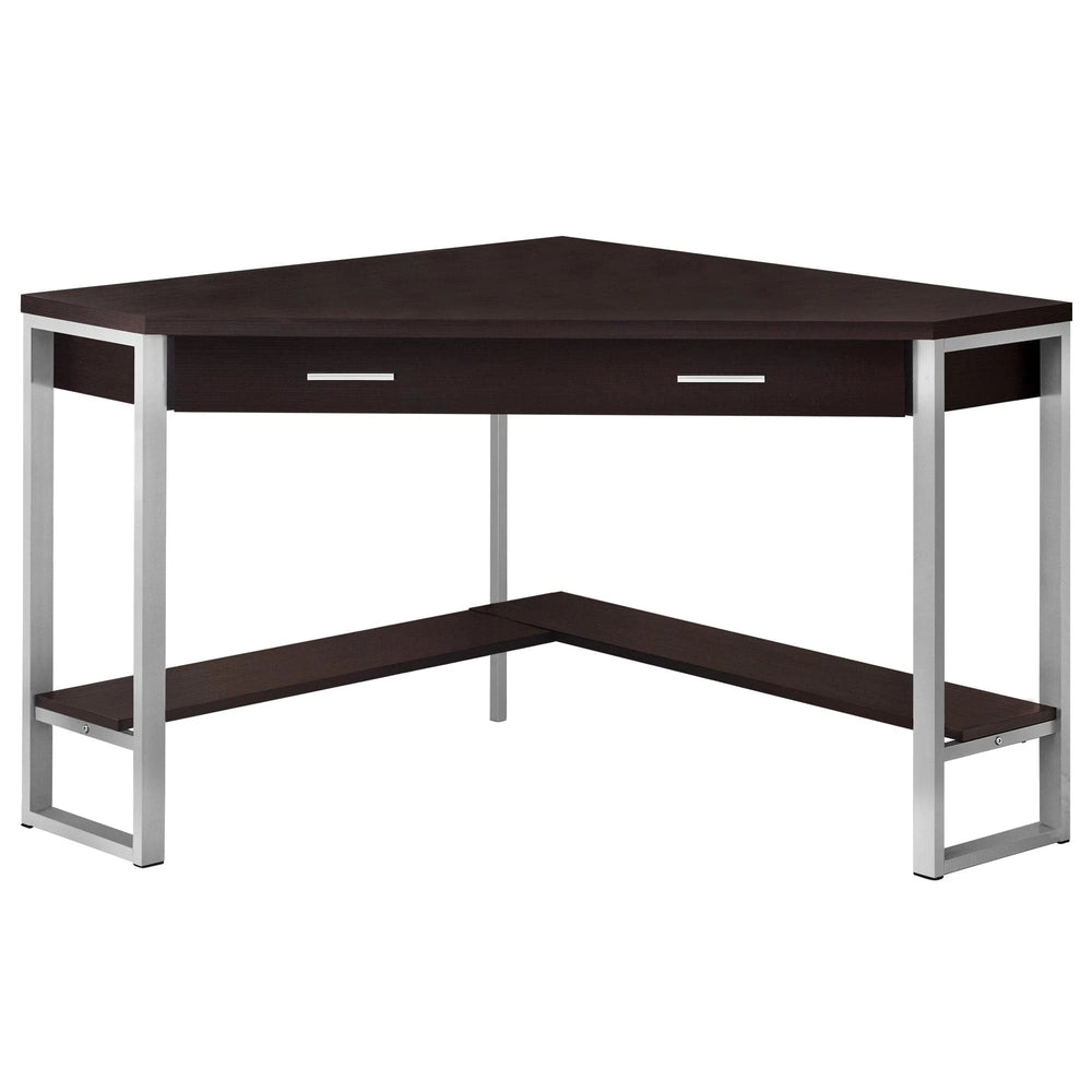 42" Dark Brown and Silver Corner Computer Desk - Homeroots - Flyclothing LLC