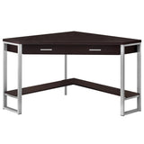 42" Dark Brown and Silver Corner Computer Desk - Homeroots - Flyclothing LLC
